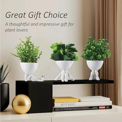 Kuber Industries 3 Pcs Set Plastic Mini Artificial Plants with Pot | Table Top & TV Unit Decorative Items for Living Room | Faux Plants for Home Decor & Office Desk | Man Shape - Black