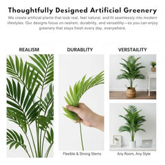 GARDEN GYANI Artificial Areca Palm Plant with Black Pot – 145 cm Tall Faux Tropical Decorative Plant with 35 Leaves for Home, Office & Living Room Décor
