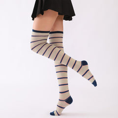MOMISY Knee Socks for Womenand Girls Premium Cotton Blend, Breathable Long Knee High Stockings, Ultimate Comfort and Style, Ideal for Daily Use- Pack of 1 (Free Size) (Khaki Navy)