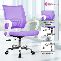 Casa Copenhagen Mesh Mid Back Office/Study/Computer/Revolving/Desk Chair for Work from Home -Metal Base, Height Adjustable Seat - Grey Milange & Black Handle