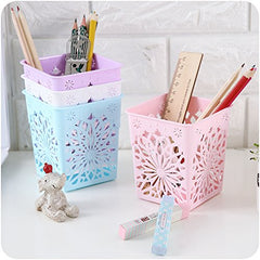 SYGA 4 Pieces Plastic Square Shape Storage Pen Holder_Blue