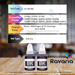 Ravaria GI 790 Ink Compatible Ink for Canon Pixma g1000 / G1010 / G1100 / G2000 / G2002 / G2010 / G2012 / G2100 / G3000 / G3010 / G3012 / G3100 / G4000 / G4013