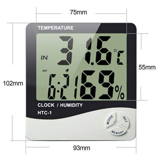 Syga Humidity Time Display Meter with Alarm Clock, Wall Mount or Table Top, Multicolour, White