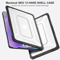 ProElite Transparent Case for MacBook Neo 13 inch 2026 Model Touch ID, Heavy Duty Honeycomb Hard Shell with Slim TPU Bumper and Fold Kickstand, Dark Blue