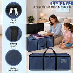 Storite 81 L Jumbo Super-Size Nylon Heavy Duty Underbed Storage Bag | Moisture Proof Multi-Purpose for Toys/Blankets/Clothes/Moving Bags With Strong Handles Rectangular (87x26x36 CM) - Teal