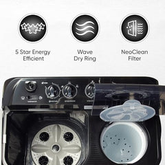 SHARP 9.0 kg, 5 star, Semi-Automatic Top Loading Washing Machine with HydroBlast Wash, Quadroniq Pulsator, 1300 RPM (ES-SD90NB-PR, Ruby Red, Pure Wave)