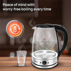 Wipro Elato 1.8 litre Glass LED electric Kettle with Keep warm Function | Auto cut off | Triple Protection - Dry Boil, Steam & Over Heat |Stainless Steel Inner Body | 1500 watts