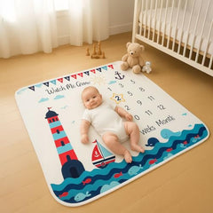 MOMISY Baby Milestone Blanket and Props for Baby's |1 to 12 Months Prop |Baby Bedding |Ac Room Blanket for Summer|Newborn| Infants Winter Blanket(Lighthouse)