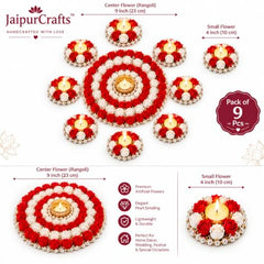 Webelkart Premium Pack of 9 Diwali Decoration Flower Rangoli Diwali Decorative Rangoli with Diya Set, Tea Light Candle Holder Floor Rangoli Festival Decor Home,Deepawali Center 10" and Samll 4" in