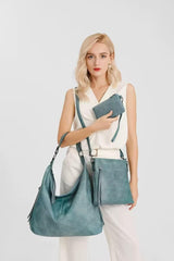 SYGA PACK OF 3 Women's Bags Large-Capacity Soft Leather Hobo Bag,Sling Bag With Clutch (BLUE)