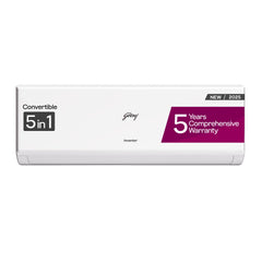 Godrej 1 Ton 3 Star, 5 Years Comprehensive Warranty, AI Powered, 5-In-1 Convertible Cooling, Inverter Split AC (Copper, 2025 Model, Heavy duty cooling at 52 Â°C, AC1T EI 12PINV3R32 WYQ 3S, White)