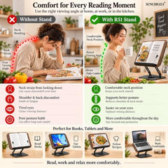 Sunchhaya Acrylic Book Stand for Reading – Clear Adjustable Book Holder with 360° Rotating Base, Foldable Reading Stand for Desk, Cookbook, Tablet & Laptop Stand, Height & Angle Adjustable (R22H)