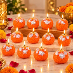 TIED RIBBONS Set of 6 Motichoor Ladoo Shaped Candles for Home, Pooja & Gifting | Wedding & Festival Décor | Candle for Gift - Diwali Decoration Items for (2-3 Hours Burning Time, Unscented)