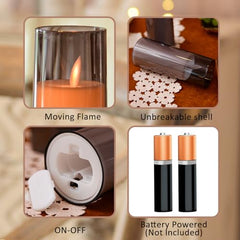 Flameless LED Pillar Candle Set of 2 | Acrylic Fiber Glass | Dancing Faux Wick | Remote Control with Battery Operated 3 AA | Home Décor & Gifting | 3" D x 6" H | Red