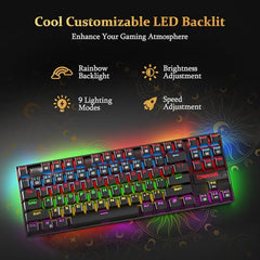 Redragon Kumara K552 Rainbow LED Backlit TKL Ten Key-Less Mechanical Wired Gaming Keyboard Without Numlock Keys (Black)