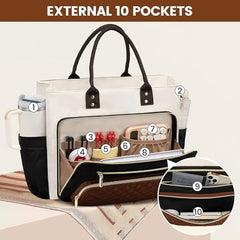 Bayne Large Tote Bag for Woman | Large Size Laptop Bags for Women Office Use | Waterproof Handbag for Women | Elegant Office Bag for Woman | 13 inch Laptop (CREAM&BROWN)