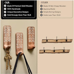 IndianShelf 6 Decorative Wood Adhesive Wall Hooks No Drill - Fork Art | Handmade, Renter Friendly, Waterproof, Reusable, Peel and Sticky Hooks for Keys, Towel, Bags, Light Coat, Jewelry, 10Lb Load