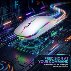 Offbeat Dash 2.4GHz Wireless + Bluetooth 5.1 +5.0 Mouse, Multi-Device Tripel Mode Type C Rechargeable Silent Click Buttons Wireless Bluetooth Mouse 3 Adjustable DPI, Works on 3 Devices (Silver)