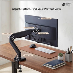 Green Soul Single Monitor Gas Spring Stand|Fits 13-32" Screen|9Kg Weight Capacity|Height Adjustable Desk Mount, VESA Plate, Grommet & C-Clamp Base|Monitor Riser for Desk|Tilt, Swivel & Rotation|Black