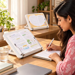 Sunchhaya Acrylic Book Stand for Reading – Clear Adjustable Book Holder with 360° Rotating Base, Foldable Reading Stand for Desk, Cookbook, Tablet & Laptop Stand, Height & Angle Adjustable (R22H)