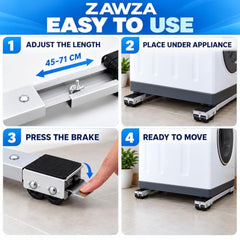 Washing Machine Refrigerator Movable Base Stand, Adjustable Appliance Roller Pairs with Telescopic Rails and Wheels for Dryer, Fridge and Heavy Household Appliances