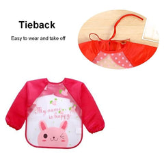 MOMISY Waterproof Smock Painting Apron for Kids Full Sleeve Feeding Bib for Babies Cartoon Animal Art for Infants Toddler Boys Girls (Red Happy-Green Jungle)-Set of 2