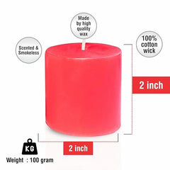 Pure Source India Paraffin Wax Scented Pillar Candles for Home Decor Smokeless & Dripless Candle (Rose - Red) Set of 3.