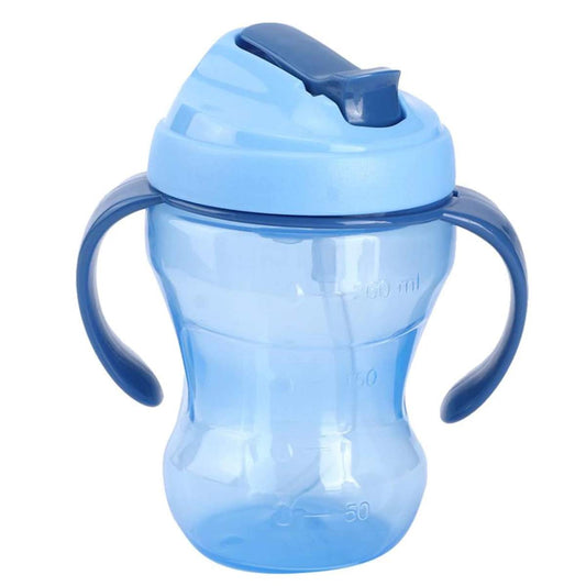 Syga Silicone 260 ml Kids Toddlers Water Bottle Cup, Handle Training Learning Gourd-Shaped Drinking Straw Bottle (Blue)