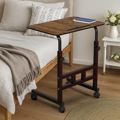 Amazon Basics Adjustable Sofa Side Table with Wheels, Portable Bedside Table for Bed and Sofa, Rolling Study Desk, Height Adjustable 26-34 Inch, 23.5 x 15.5 Inch Top Brown