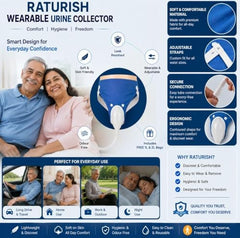 RATURISH Wearable Urine Collector for Women | Soft Silicone Reusable Leakproof Urine Collection Bag | Adjustable & Comfortable Fit | Portable Washable Female Urine Collector | Odour - Free 1L & 2L Bags | White/Grey/Blue | for Women