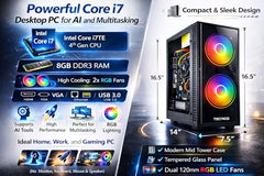 TECNICO AI Desktop PC | Core i7-4770 3.2 GHz | 8GB DDR3 RAM | 256GB SSD | 5G WiFi + Bluetooth | Windows 11 Pro | High Cooling Dual RGB Fan Cabinet(No Monitor, Keyboard, Mouse & Speaker)