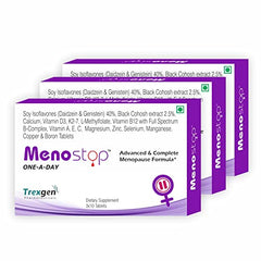 Trexgen Menostop ONE-A-DAY Menopause Support Tablets for Women | Soy Isoflavones, Black Cohosh, Calcium, Vitamin D3, K2-7, B-Complex & Essential Minerals | Hot Flash Comfort, Mood Balance, Bone Health & Daily Wellness | 30 Tablets