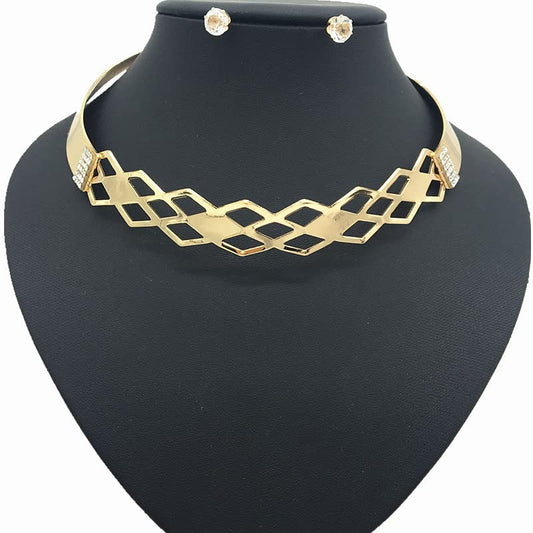 SYGA Cross Border Choker Diamond Women's Earrings And Necklace Jewellery For Women, Engagement, Gift, Party - Gold