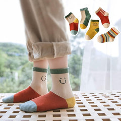MOMISY 5 Pairs Girl Boys Tube Socks Toddlers Infant Solid Color Boat Spring and Autumn Socks Stretch Baby kids Sock (IN, Age, 12 Months, 3 Years, Rainbow Smiley)