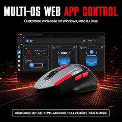 EvoFox Blaze 2 Plus Wired Gaming Mouse, 16,000 DPI, 1000Hz Polling Rate, 8 Programmable Buttons, RGB Lighting, Lightweight 98g, 220 IPS, 30G Acceleration, Windows & Mac Web Customization App