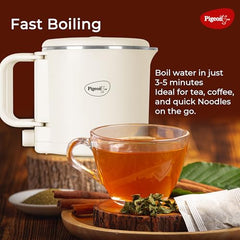 Pigeon Kessel Multipurpose Kettle (12173) 1.2 litres with Stainless Steel Body, used for boiling Water and milk, Tea, Coffee, Oats, Noodles, Soup etc. 600 Watt (Black & Silver)