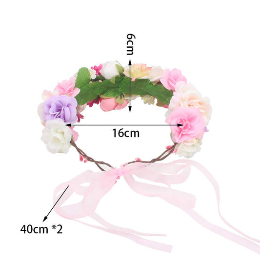 SYGA Medium Sized Rose Floral Crown Hair Wreath Leave Flower Tiara Headband with Adjustable Ribbon