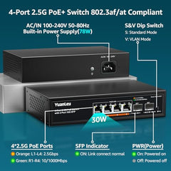 YuanLey 18 Port 2.5G PoE Switch Unmanaged, 16 x 2.5G Base-T PoE Ports, 2 x 10G RJ45 UpLink, IEEE802.3af/at, 250W, Compatible with 100/1000/2500Mbps, Metal Case, 2.5Gbe Network Switch