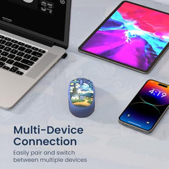 Portronics Toad III Plus Rechargeable Bluetooth Mouse with Bluetooth & 2.4 GHz Wireless Connectivity, Stylish Illustrated Design, 6 Buttons, Soft Silicone Grip for Laptop, PC, Mac (White)
