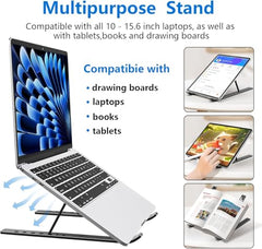 Tukzer (Imported Foldable Laptop Stand Riser for Laptop, MacBook, Notebook & Tablets up to 17 Inch, 7 Level Height Angle Adjustment, 2X Stronger M-Shape Aluminum Silicone Pads Air Ventilation-Black
