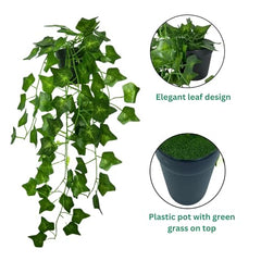 Tdas Plastic Artificial Plants With Pot Leaves Hanging Ivy Garlands Plant Greenery Vine Creeper Home Decor Door Wall Balcony Decoration Party - 50 Cm (2 Pcs Money Plants)