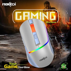 FRONTECH MS-0105 Wired Gaming Mouse | 7200 DPI | 6 Programmable Buttons | 7-Color RGB Gaming Mouse Rainbow Lighting | Ergonomic Gaming Mouse | White & Blue | USB Interface | 1.5m Braided Cable