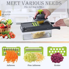 Vegetable Chopper 16 in 1 with Container, Veggie Chopper Food Chopper and Dicer, Onion Chopper Vegetable Cutter with 8 Stainless Steel Blades, Easy Meal Prep Kitchen Tool, Green