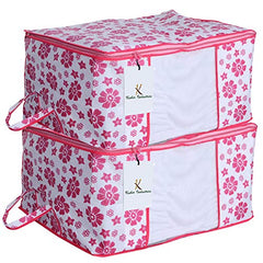 Kuber Industries Leheriya Design Underbed Storage Bag, Storage Organiser, Blanket Cover Set Of 3 (Royal Blue, Non-Woven), 65 x 47 x 33 Centimeters