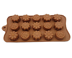 SYGA Silicone Rose & Candy Flowers Shape Chocolate Jelly Candy Mold, Cake Baking Mold, 15-Cavity Bakeware Mould, Brown