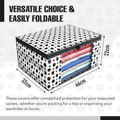 Kuber Industries Non-Woven Foldable Saree Covers With Zip|Polka Dots Wardrobe Organizer For Clothes|Transparent Window Keep 8 To 10 Saree|Suitable For Lehenga, Suit, Dress|Pack Of 9 (Blue & White)