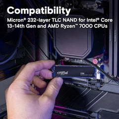 Crucial® T705 2TB PCIe Gen5 NVMe M.2 SSD with heatsink