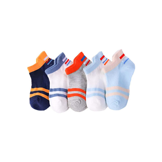 MOMISY 5 Pairs Baby Girl Boys Tube ankle Socks for Baby Girl BoysToddlers Infant kids (2Striped, 3 Year to 5 Year)