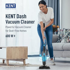 KENT Dash Vacuum Cleaner | 600W | High Suction Power >16 kPa | Cyclone5 Technology and HEPA Filter | Bagless Design | Ideal for Floor, Curtain, Carpet, Sofa & Car | Black & Blue