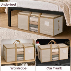 Storite Jumbo Super-Size 81 L Canvas Moisture Proof Heavy Duty Storage Bag | for Toys/Stationery/Blankets/Clothes/Moving Bags MultiPurpose With Strong Reinforced Handles Rectangular Cream (87x26x36 cm)